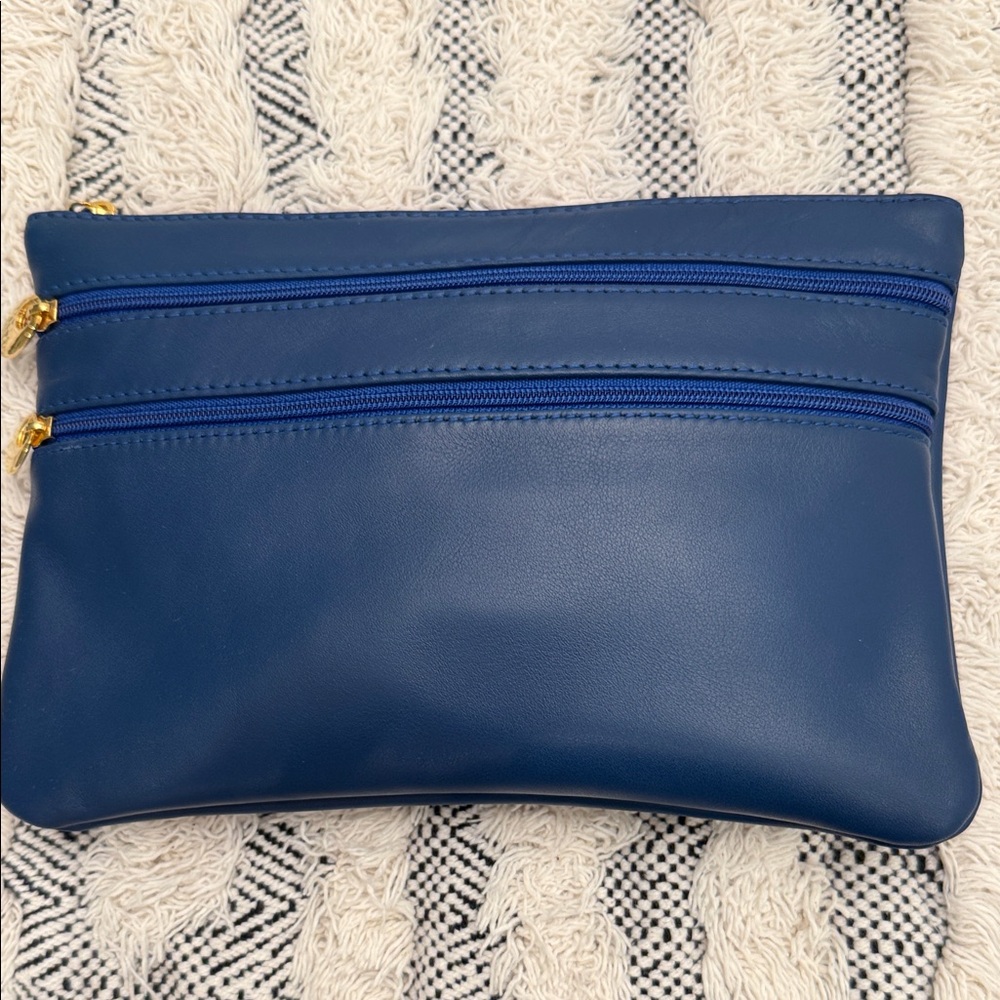 Blue Double-Zip Women's Italian leather Clutch
